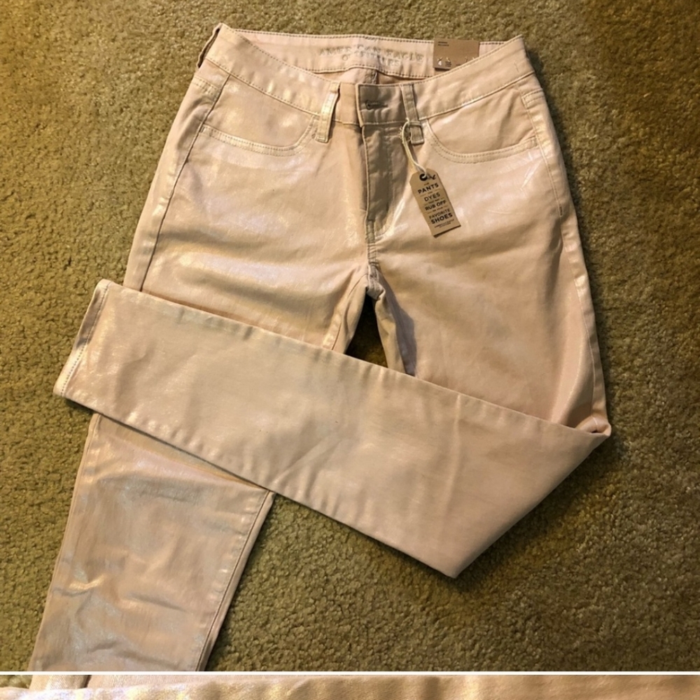 American Eagle metallic jeggings NWT gold jeans pants size 4 unique